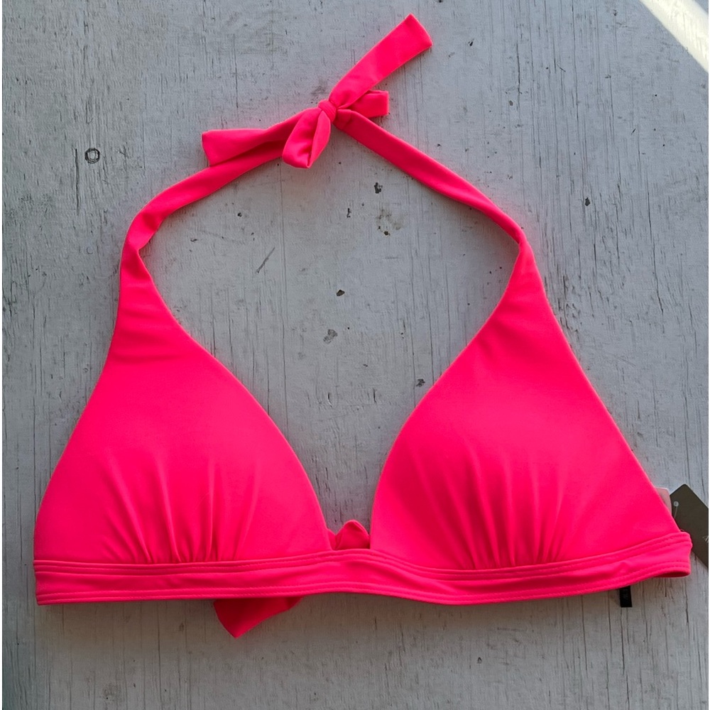J. Crew Halter-Back Bikini Swim Top Hot Pink XL Cup DD New With Tags